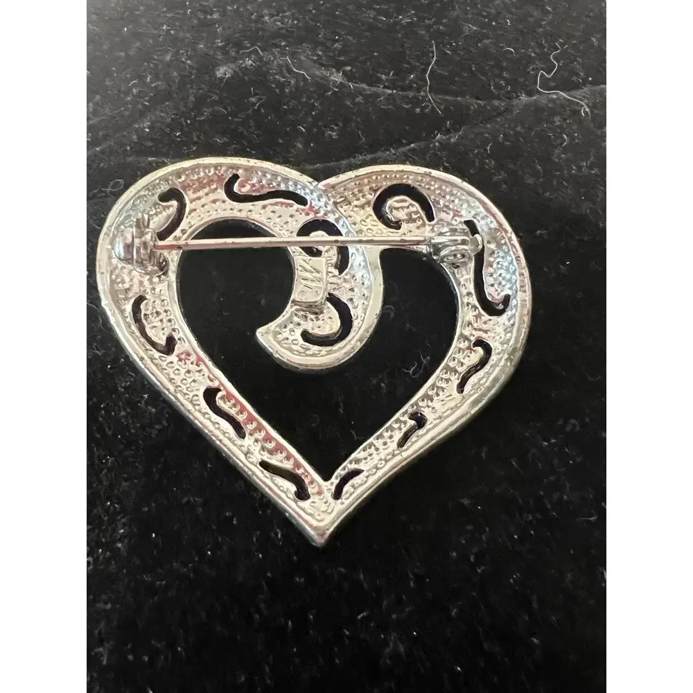 NWOT Faux Marcasite‎ Heart with Aurora Borealis Crystal Rhinestones Brooch Pin